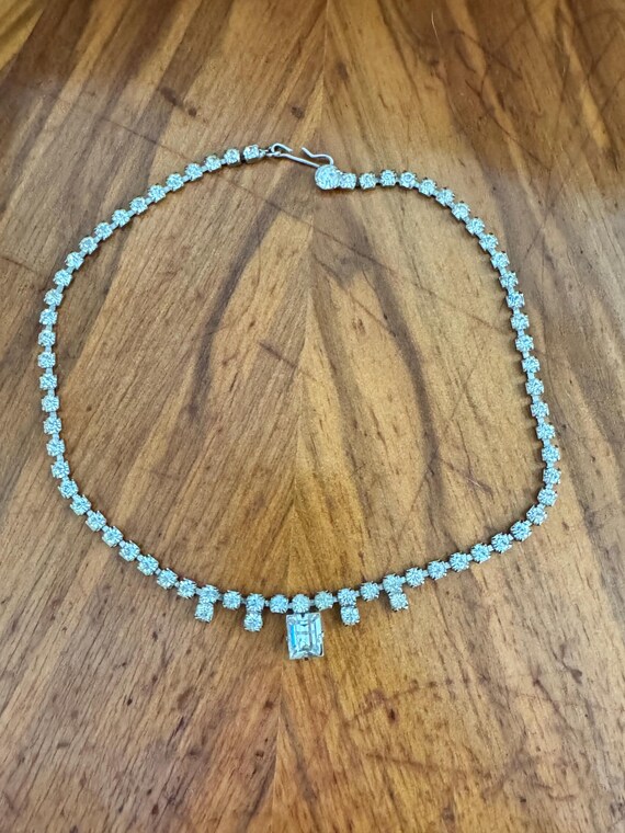 Mid-century clear rectangular rhinestone necklace - image 2