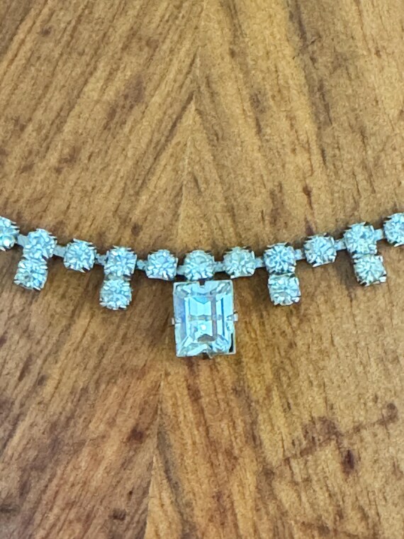 Mid-century clear rectangular rhinestone necklace - image 1
