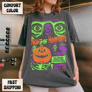 Comfort Colors® Night Of Horrors Shirt, Halloween Coming Shirt, The Creepiest Horror Show You&#39;ve Ever Seen, Vintage Halloween T-Shirt