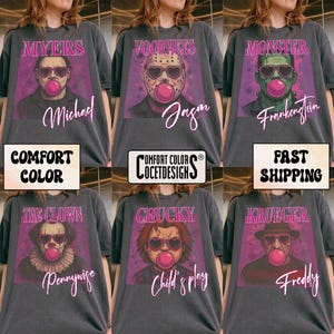 Comfort Colors® Cute Horror Bubblegum Shirt, Funny Spooky Halloween Characters Tee, Retro Scary Movie Shirt, Creepy Cute Aesthetic Tee