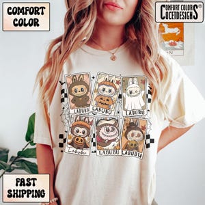 Camiseta de Halloween de Labubu The Monsters con tarjeta Comfort Colors®, camiseta de calabaza fantasma de cosplay de Drip Labubu, camiseta de calabaza con calaveras de telaraña espeluznantes