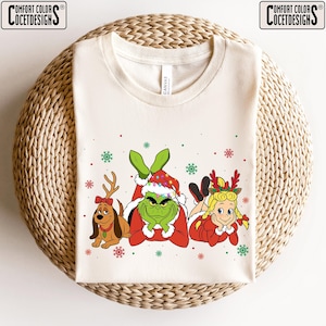 Grinch Weihnachtsparty T-Shirt, Grinch Cindy Lou und Max Weihnachts-T-Shirt, Grinch Santa passendes Weihnachtsparty-Shirt, niedliches Feiertags-Outfit für Fans