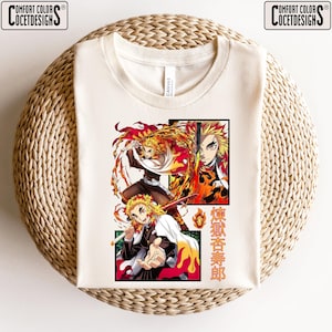 Camiseta Demon Slayer, camisa Rengoku Kyojuro, camisa de anime Rengoku Demon Slayer, camisa de anime mangá, camiseta Kimetsu No Yaiba, camiseta estilo mangá