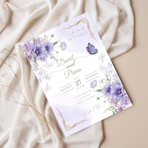 Elegant Lilac Wedding Invitation Template Editable Printable Invite 5x7 & A6 Instant Download