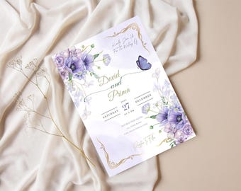 Elegant Lilac Wedding Invitation Template Editable Printable Invite 5x7 & A6 Instant Download