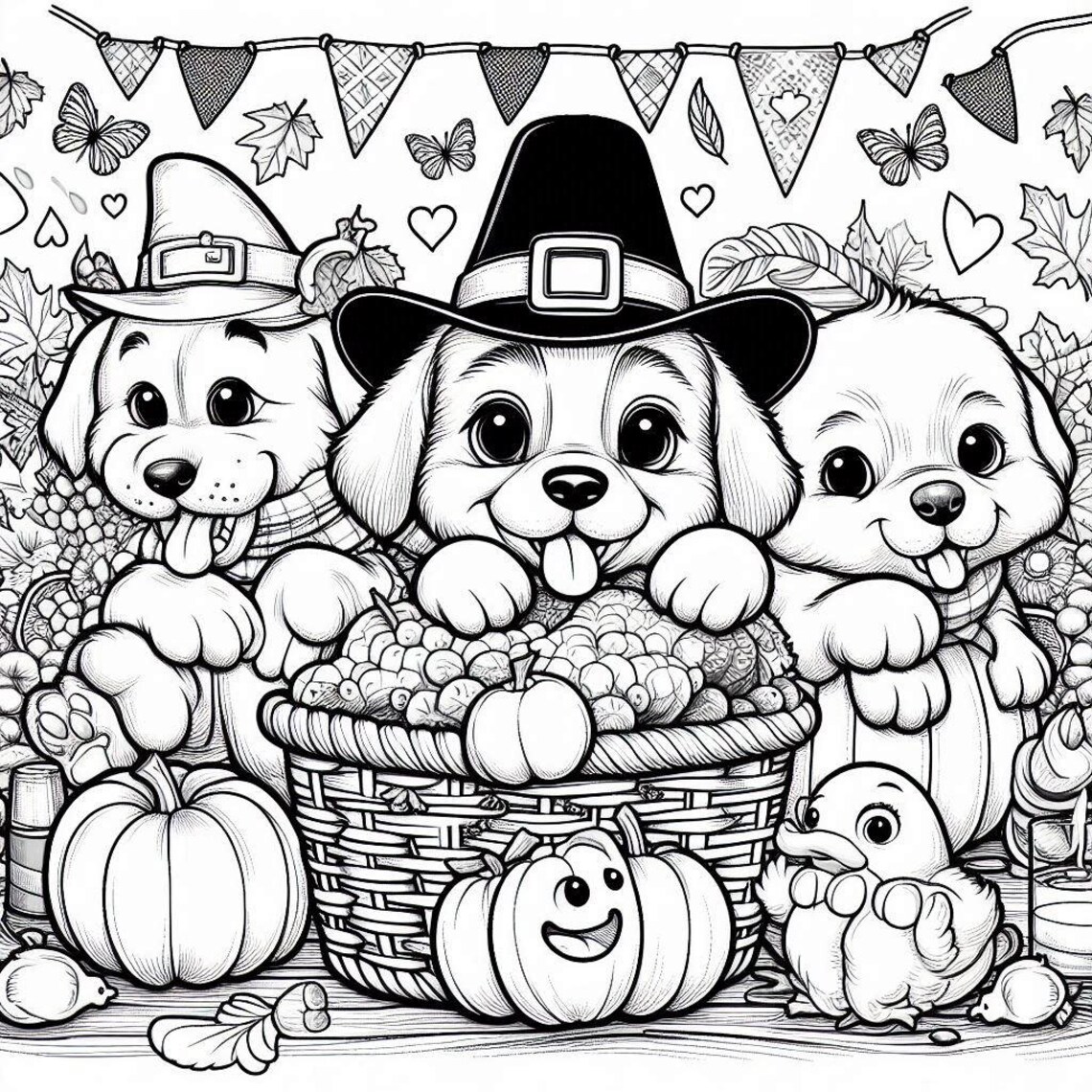 Adorable Thanksgiving Puppy Coloring Page AI Generated Printable and ...