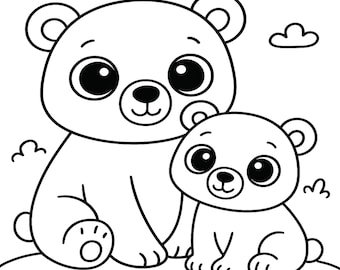 Adorables osos polares - Páginas para colorear imprimibles/Descarga digital para niños y adultos