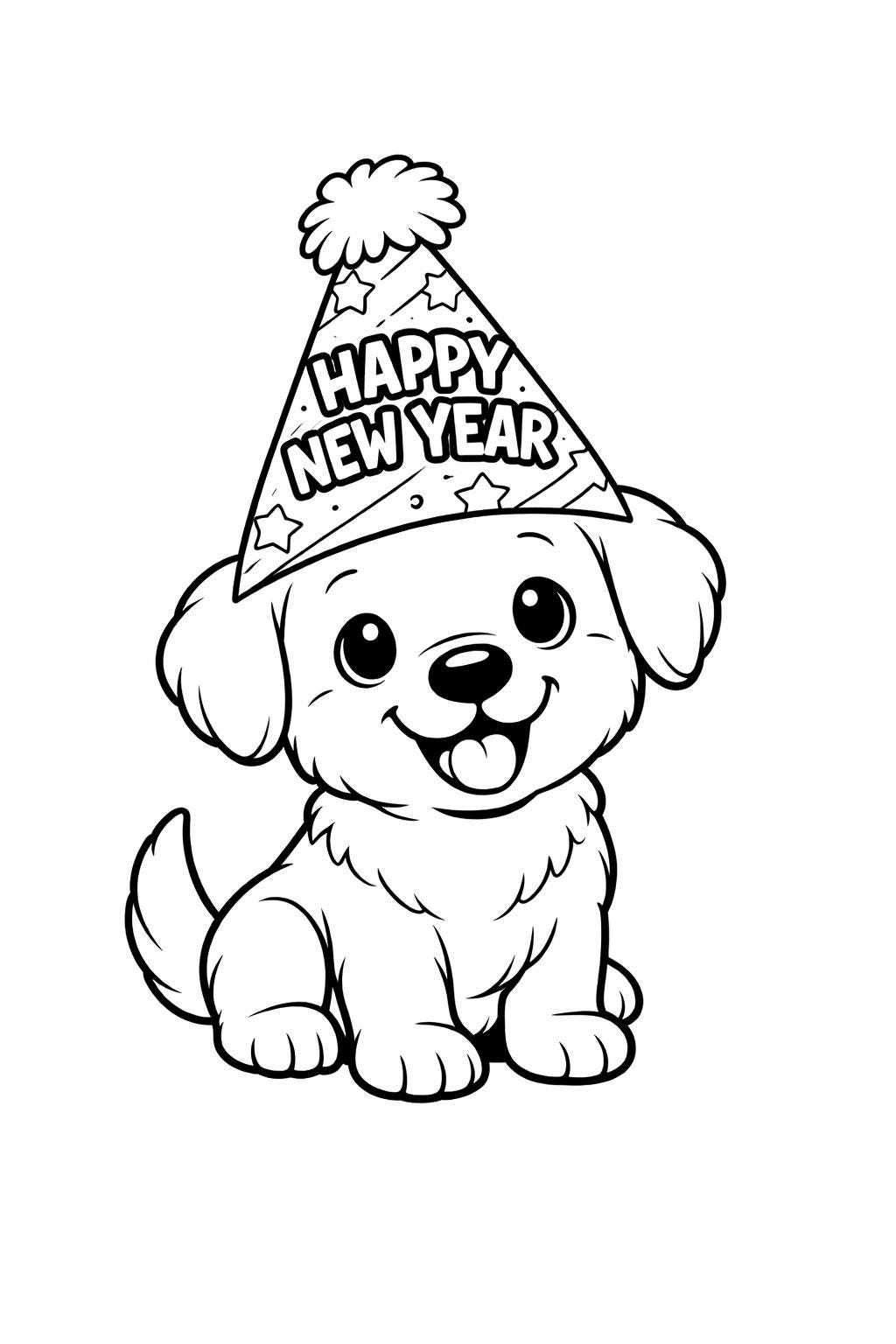 Cute Puppy New Year Coloring Pages for Kids - Fun New Years Eve Dog ...
