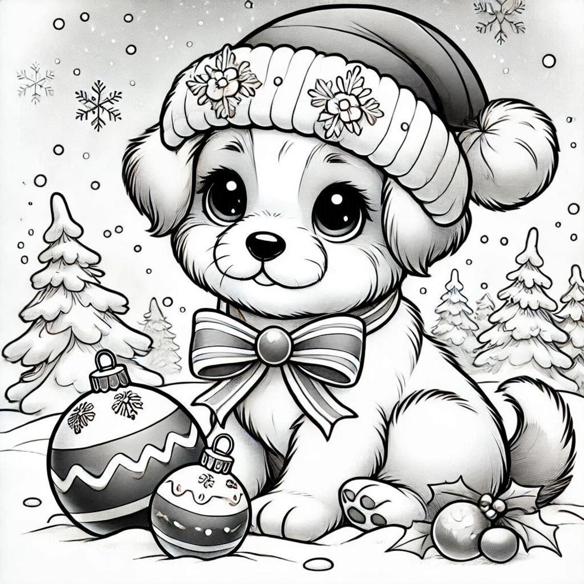Charming Christmas Puppy Coloring Page - Festive Holiday Printable Art ...