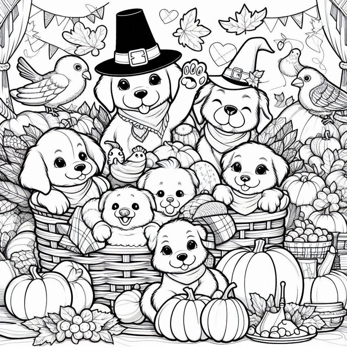 Thanksgiving Puppy Coloring Page AI Generated Printable and Fun for ...