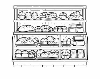 Dibujos para colorear de panadería: postres, cupcakes y dulces. Hojas para colorear imprimibles en blanco y negro.