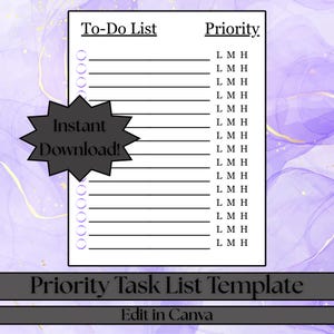 Priority To Do List Template High Medium Low Task Planner Printable Daily Organizer PDF Instant Download