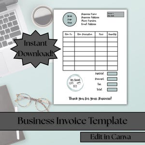 Editable Invoice Template Small Business Canva Invoice Download Printable Billing Form Freelancer Invoice Service Provider PDF Template