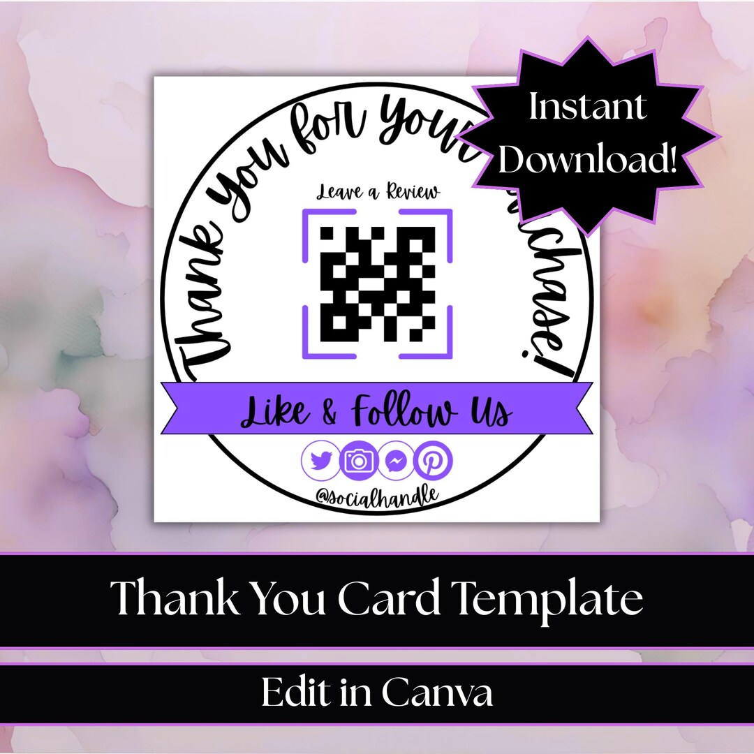 Editable QR Code Thank You Card Template: Small Business Insert (canva ...