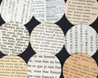 Vintage Paper Circles- 50 foreign language paper cutouts, table confetti, wedding confetti, travel theme party decorations, recycled books