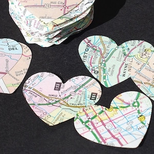 Map Paper Hearts- 100 Vintage Straßenatlas, Partydeko, Valentinsdekoration, Hochzeitstischkonfetti, recycelt, Ausschnitte, Reisethema