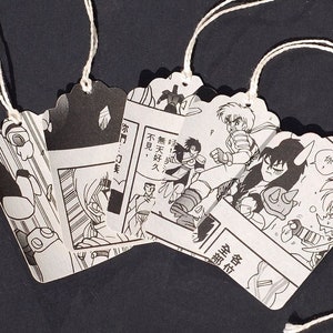 15 etiquetas de quadrinhos - etiquetas de quadrinhos japoneses, preto e branco, recicladas, etiquetas para presentes de mangá, etiquetas para lembrancinhas de festa de aniversário, materiais de embrulho