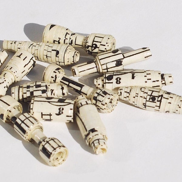 Music Paper Beads- vintage sheet music paper bead assortment, recycled, rolled, handmade paper bead lot, jewelry making craft supplies