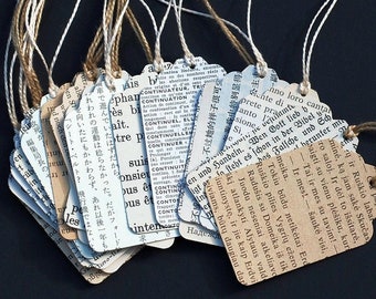 Foreign Language Gift Tags- 15 recycled vintage paper gift tags, wedding favor tags, travel party favor tags, packaging, gift wrapping