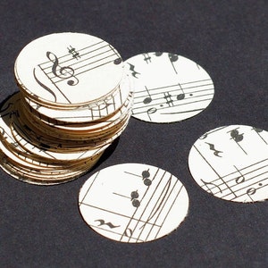 Sheet Music Circles- 100 1 inch vintage sheet music circles, wedding confetti, music theme party decorations, craft supplies, table confetti