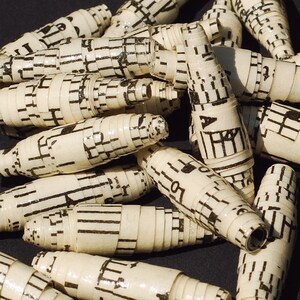 Sheet Music Paper Beads 15 vintage sheet music recycled paper bead lot, rolled paper beads, handmade paper beads, jewelry making suppllies image 2