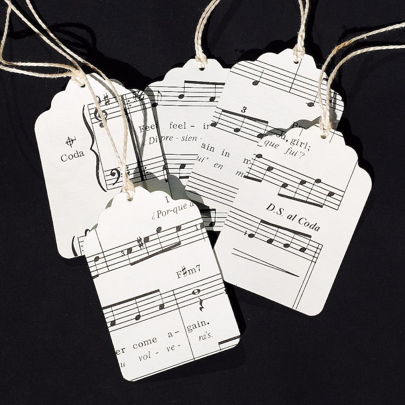 Music Gift Tags 15 Recycled Vintage Sheet Music Tags, Paper Hang Tags