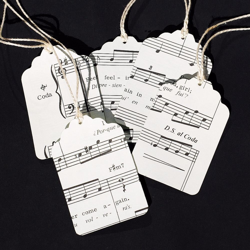Music Gift Tags 15 Recycled Vintage Sheet Music Tags, Paper Hang Tags, Wedding Favor Tags, DIY