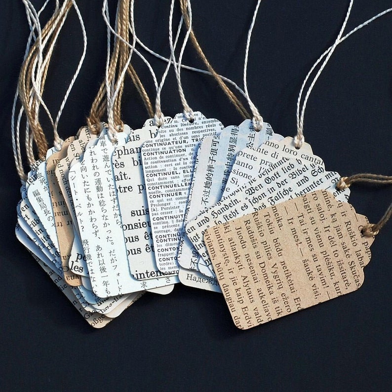 Foreign Language Gift Tags 15 recycled vintage paper gift tags, wedding favor tags, travel party favor tags, packaging, gift wrapping image 1