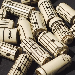 Music Paper Beads- recycled paper beads, 15 vintage sheet music bead lot, handmade beads, rolled paper beads, jewelry supplies, book pages