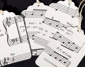 Music Gift Tags- 15 recycled vintage sheet music tags, paper hang tags, wedding favor tags, DIY party decor, holiday tags, music notes tags