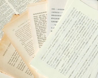 Vintage Paper Lot- 30 foreign language book & illustrated dictionary pages, old paper craft supplies, collage materials, scrapbooking pack