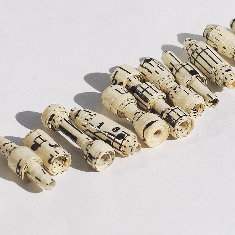 Music Paper Beads vintage sheet music paper bead assortment, recycled, rolled, handmade paper bead lot, jewelry making craft supplies image 2