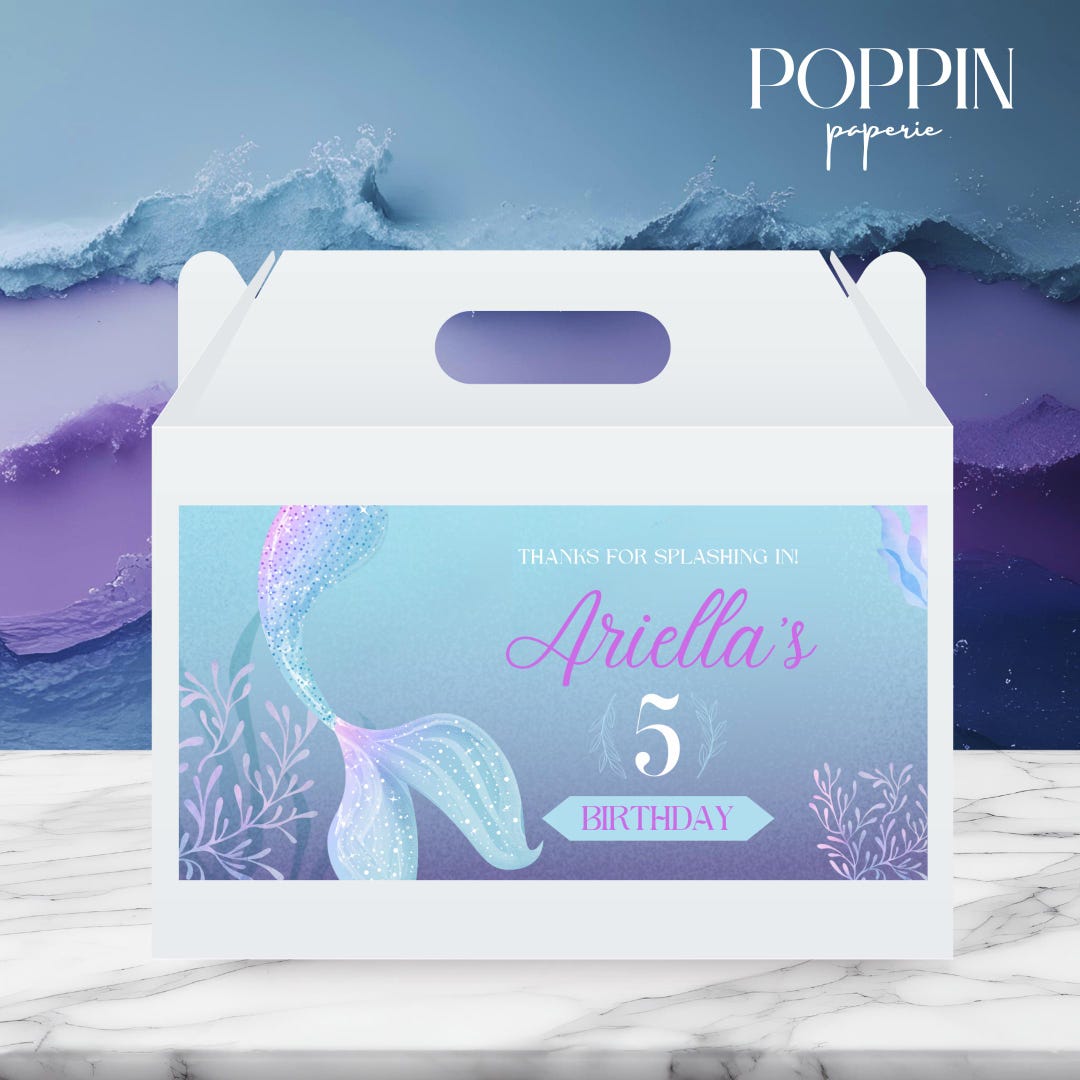 EDITABLE Favor Box Labels - Mermaid Tail Birthday 6x3- Little Mermaid ...