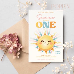 EDITABLE Invite - Fun in the Sun Birthday 5x7 Invitation - One in the Sun Invite - Any Age - First Birthday - Canva Template - DIGITAL FILE