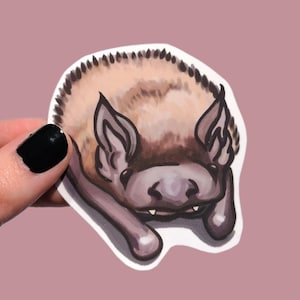 Schattige noctule vleermuis sticker - wildlife accessoire, microbat, chioptera, bruine vleermuis, natuurliefhebber cadeau, schattig dier decor