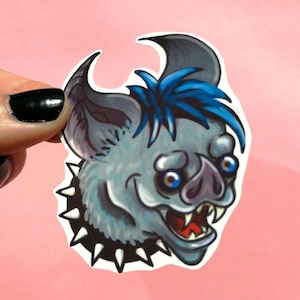 Punk rock bat sticker - alt animal vinyl, spear nosed bat, grey bat cartoon, wildlife art, studded choker, deathrock, dark aesthetic, metal