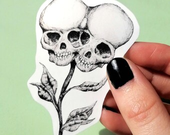 Skull Plant Vinyl Sticker - Gothic Water Bottle Decal
