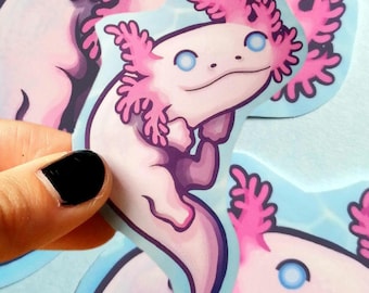 Niedlicher Axolotl-Aufkleber – rosa Salamander, Accessoire für Wildtiere, Axolotl-Liebhaber, bezaubernde Amphibien, Kawaii-Vinylaufkleber, Tiergeschenk, Laptop-Aufkleber