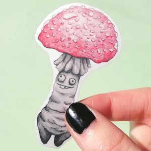 Sticker champignon rouge - vinyle champignons, inspiré de la nature, art de champignons magiques, champignon vénéneux, cadeau inspiré de la recherche de nourriture, sticker pour ordinateur portable + bouteille d'eau