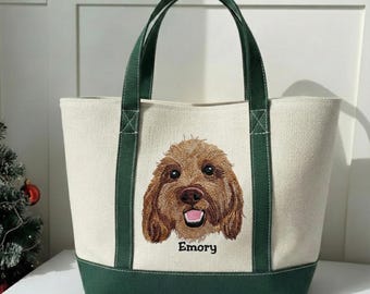 Custom Pet Embroidered Tote Bag, Personalized Dog Mom Gift, valentines gift