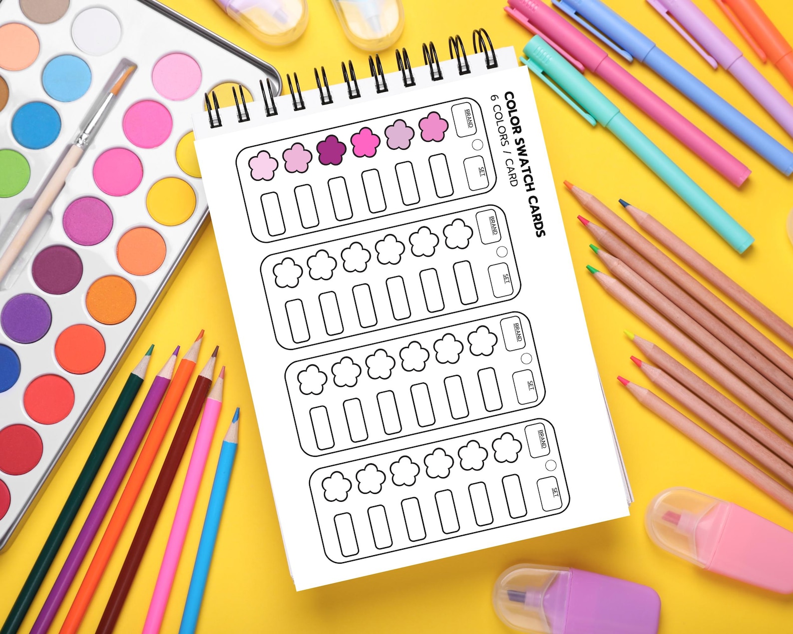 Printable Color Swatch Chart Portable Bookmark: Watercolor, Acrylic ...