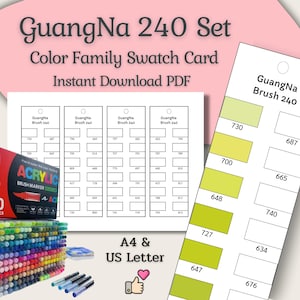 GuangNa 240 Color Family Swatch Card | Printable Marker Chart PDF | Organized by Hue | Acrylic Brush Marker Swatch Sheet | Instant Download