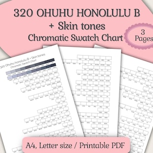 Afdrukbare Ohuhu 320 Honolulu B & huidskleurmarkering chromatische staalkaarten, 320 Honolulu-serie, testbladen alcoholmarker direct downloaden