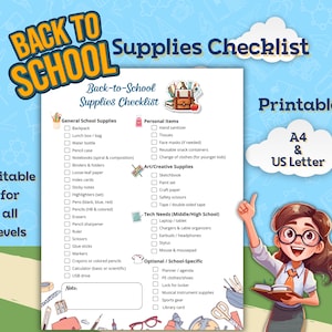 Back to School Supplies Checklist Printable | Printable School Essentials List | Elementary to High School | Instant Download PDF | 1 Page