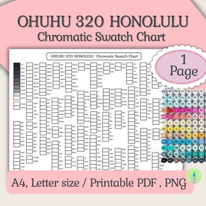 Ohuhu 320 Honolulu Marker Chromatic Swatch Charts, 1 Seite, 320 Honolulu Serie, Acrylic Marker Test Sheets, Instant Download PDF