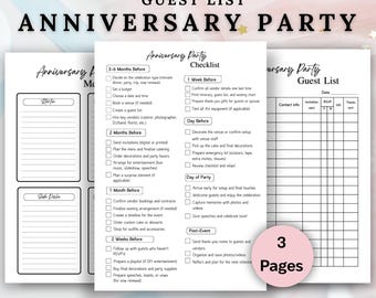 Anniversary Party Planner: Checklist, Menu, Guest List (Printable PDF)