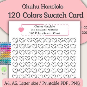 120 Ohuhu Honolulu Marker Swatch Card, Swatch Chart Sheet Vorlage, Farbmuster, Farbmuster mit Codes, Dual Tips Alcohol Art Marker