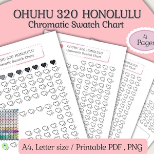Ohuhu 320 Honolulu Marker Chromatic Swatch Charts, 320 Honolulu Serie, Acrylic Marker Test Sheets, PDF & PNG, Instant Download
