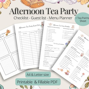 Elegante Tee-Party-Planungs-Bundle, Nachmittagstee-Party-Planer, Checkliste, Gästeliste, Tee Paarungsbogen, Menüplaner, sofort download!
