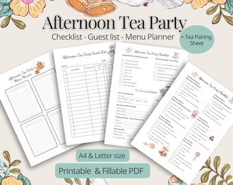 Tea Party Planning Bundle: Checklist, Guest List, Menu (Digital Download)